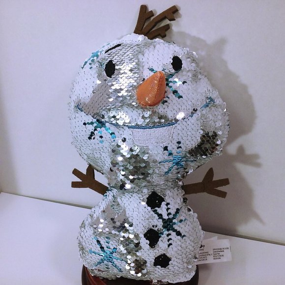 Disney Olaf Snowman Plush Toy Flip Sequin Doll 12" Carrot Nose White Silver - Picture 3 of 10